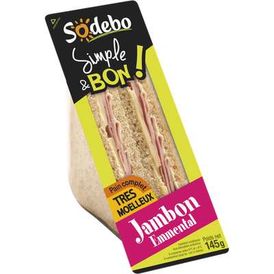 Sandwich pain complet jambon emmental, Sodebo (145 g)