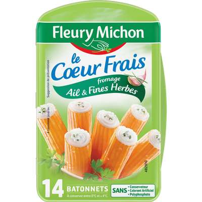 Bâtonnets de surimi Le Coeur Frais au fromage ail et fines herbes, Fleury Michon (x 14, 224 g)