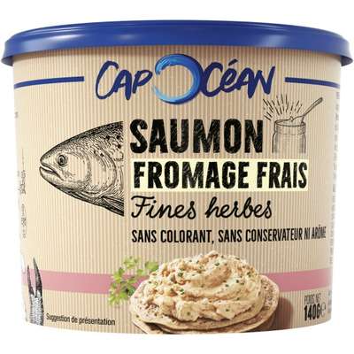 Tartinable de saumon au fromage frais fines herbes sans colorant sans conservateur, Cap Océan (140 g)