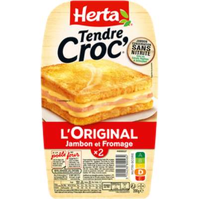 Croque Monsieur Tendre Croc' l'original jambon fromage conservation sans nitrite, Herta (200 g)