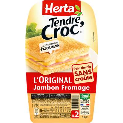 Croque Monsieur Tendre Croc' L'original sans croûte jambon fromage, Herta (x 2, 200 g)