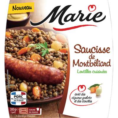 Saucisse de Montbéliard et lentilles cuisinées, Marie (300 g)