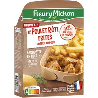 Poulet rôti, frites dorées au four barquette de bois, Fleury Michon (280 g)
