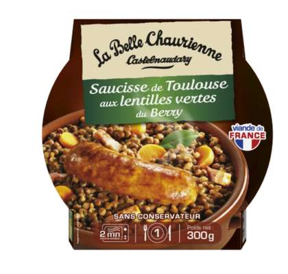 Saucisse de Toulouse aux lentilles vertes du berry, La Belle Chaurienne (300 g)