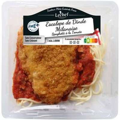 Escalope de dinde milanaise spaghetti cuisinés à la tomate, Le Chef (300 g)
