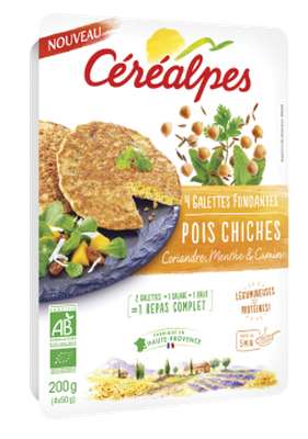 Galettes fondantes pois chiches, coriandre, menthe et cumin BIO, Céréalpes (x 4, 200 g)