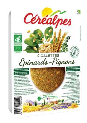 Galettes de céréales épinards et pignons BIO, Céréalpes (x 2, 180 g)