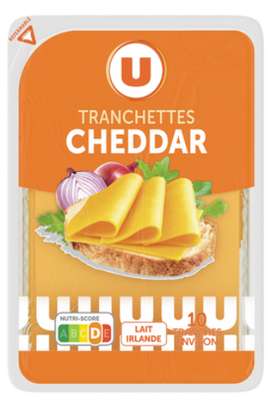 Cheddar en tranche au lait pasteurisé, fromage à pâte pressée non cuite 34,70% de MG, U (200 g)