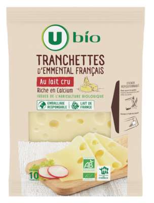 Emmental français en tranches à pâte pressée cuite, U Bio (10 tranches, 200 g)