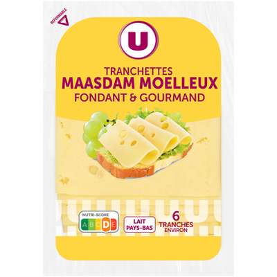 Maasdam moelleux au lait pasteurisé 30%MG - Barquette 6 tranches , U (150 g)