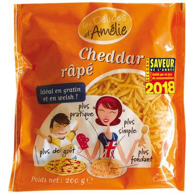 Cheddar râpé pasteurisé, Les délices d'Amélie (200 g)