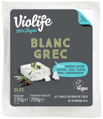 Bloc blanc grec, à base d'huile de noix de coco, Violife (200 g)