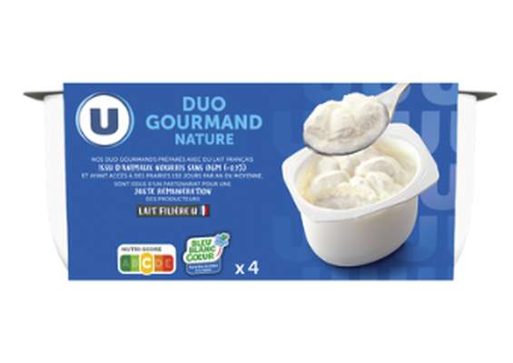 Fromage blanc frais nature sous mousse de crème fouettée, U (4 x 100 g)