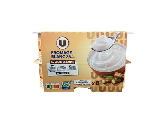 Fromage blanc nature au sucre de canne, U (8 x 100 g))