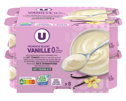 Fromage blanc frais à la vanille 0%MG, U (8 x 100 g)