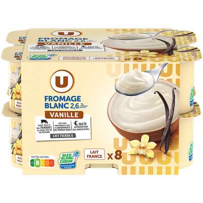 Fromage blanc frais sucré au lait pasteurisé à la vanille 2,6% de matière grasse, U (8 x 100 g)