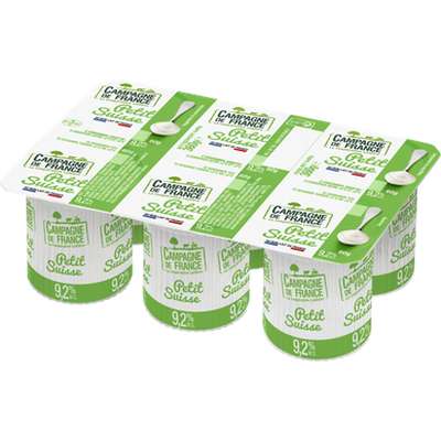 Le Petit Suisse au lait pasteurisé 9,5% de MG, Campagne de France (6 x 60 g)