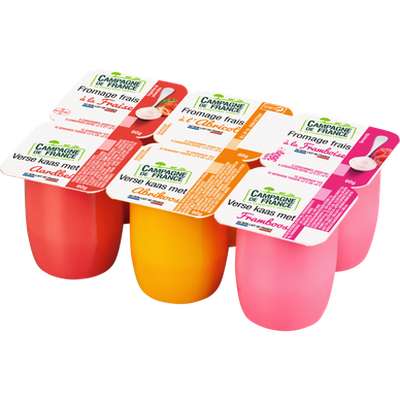 Fromage frais sucré saveur fraise, framboise et abricot au lait pasteurisé 2% de MG, Campagne de France (6 x 60 g)