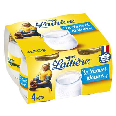Yaourt nature au lait entier, La Laitière (4 x 125 g)