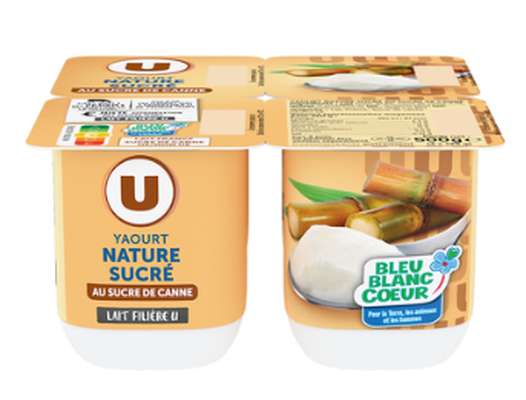 Yaourt nature sucré au sucre de canne, U (4 x 125 g)