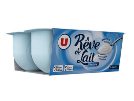 Spécialité laitière fermentée nature rêve de lait, U (4 x 125 g)