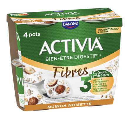 Yaourt au bifidus aux céréales, quinoa et noisettes, Activia (4 x 120 g)