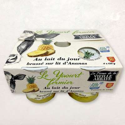 Le yaourt fermier brassé sur lit d'ananas, La Vieille Abbaye (4 x 125 g)