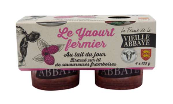 Yaourt fermier brassé aux morceaux de framboise, La Vieille Abbaye (4 x 125 g)