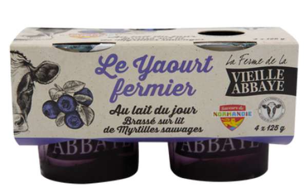 Yaourt fermier brassé aux morceaux de myrtilles, La Vieille Abbaye (4 x 125 g)