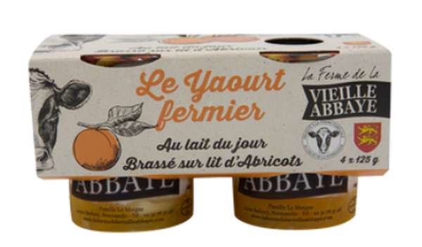 Yaourt fermier brassé sur lit d'abricot, La Vieille Abbaye (4 x 125 g)