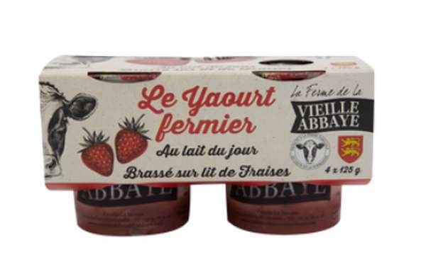 Yaourt fermier brassé sur lit de fraises, La Vieille Abbaye (4 x 125 g)