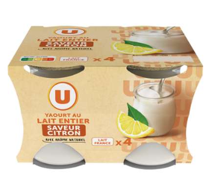 Yaourt au lait entier parfum citron, U (4 x 125 g)