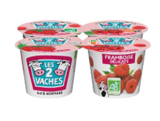 Yaourt framboise BIO, Les 2 Vaches (4 x 115 g)