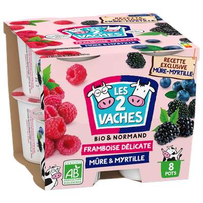 Yaourts brassés aux fruits rouges, Les 2 Vaches (8 x 115 g)