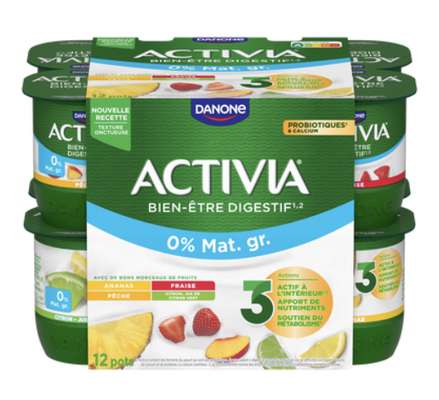 Yaourt au bifidus aux fruits panaché 0% de MG, Activia (12 x 125 g)