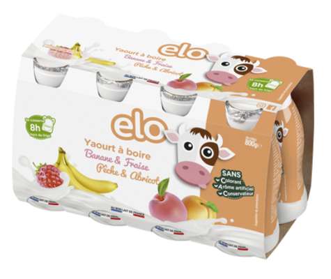 Yaourts à boire à base de fruits aromatisés pêche/abricot et banane/fraise sans colorant artificiel conservateur, ALO (8 x 100 g)