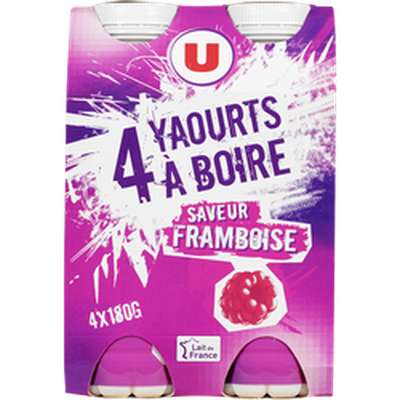Yaourts à boire sucré saveur framboise, U (4 x 180 g)