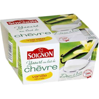 Yaourt à la vanille au lait entier de chèvre, Soignon (4 x 125 g)