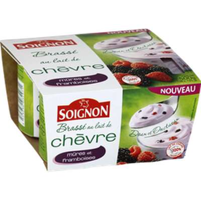 Yaourt brassé au lait de chèvre aux mûres et framboises, Soignon (4 x 125 g)