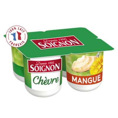 Yaourt brassé au lait de chèvre et mangue, Soignon   (4 x 125 g)