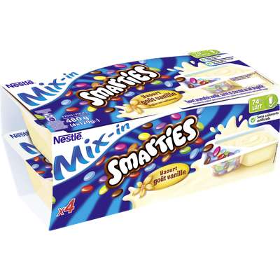 Yaourt sucré à la vanille avec dragées Smarties, Smarties (4 x 120 g)