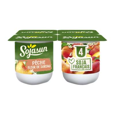 Dessert végétal à la pêche et fleur de sureau, Sojasun (4 x 100 g)