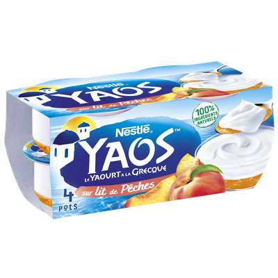 Yaourt sur lit de pêches à la Grecque Yaos, Nestlé (4 x 125 g)