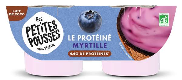 Dessert végétal protéiné myrtille au lait de coco BIO, Les Petites Pousses (2 x 100 g)