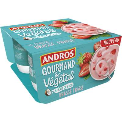 Brassé végétal au lait de coco saveur fraise, Andros (4 x 100 g)