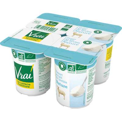Yaourts au lait de brebis nature BIO, Vrai (x 4, 480 g)