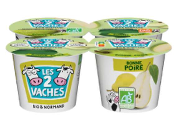 Yaourt à la bonne poire BIO, Les 2 Vaches (4 x 115 g)