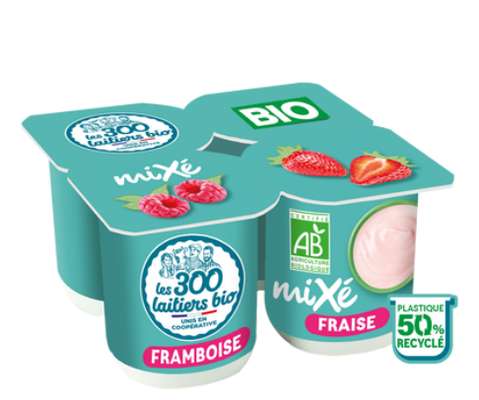 Yaourts mixés Pack panaché fraise, framboise BIO, Les 300 laitiers Bio (4 x 125 g)