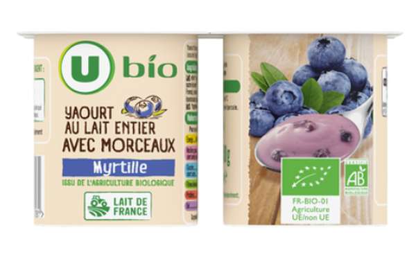 Yaourts brassés sucrés aux myrtilles, U Bio (4 x 125 g)