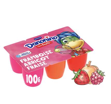 Danonino aux fruits panaché fraise/framboise/abricot, Gervais (6 x 100 g)